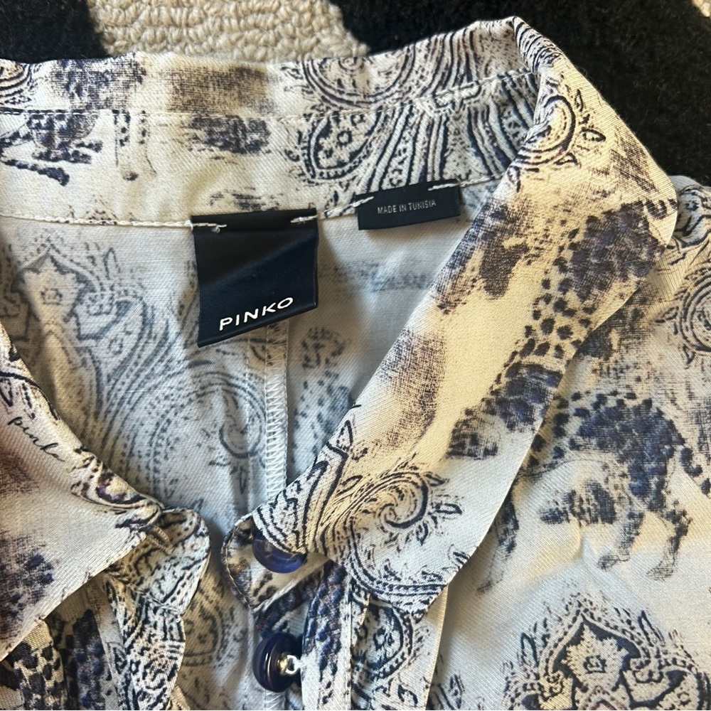 PINKO White Blue Panther Print Long Sleeve Midi Dress - Picture 13 of 16